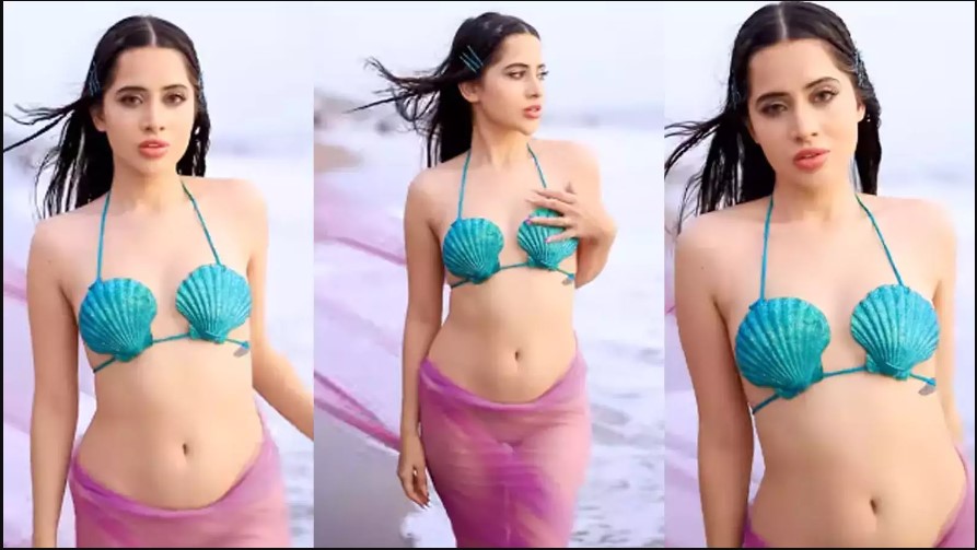 Urfi Javed wears a seashell bikini top and a see-through sarong in her latest video