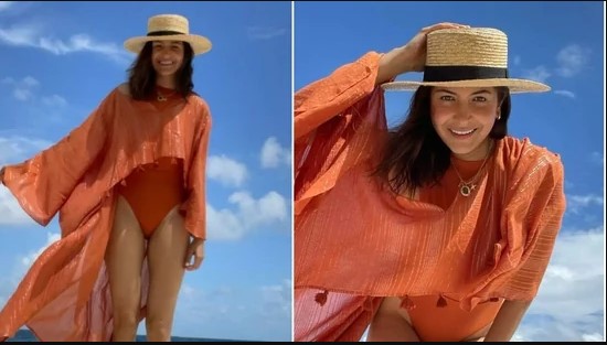 Anushka Sharma shares pics in an orange swimsuit as she clicks herself on vacation, See Pics