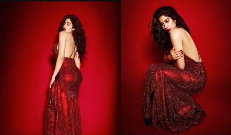 Janhvi Kapoor oozes in a cherry red thigh-high slit backless dress, See Pics