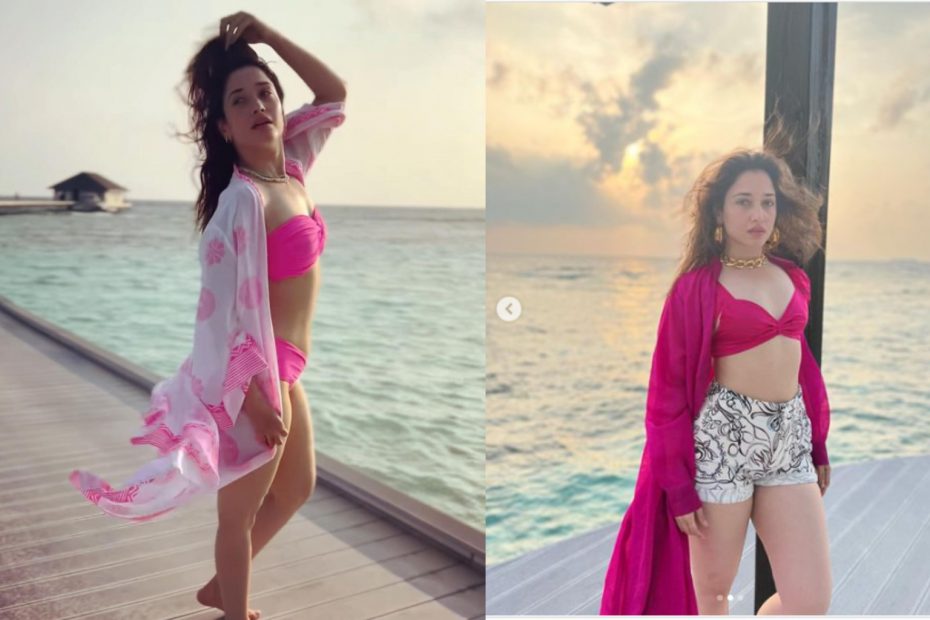 Tamannaah Bhatia looks smoking Hot in Pink Bikini during her Maldives Vacation, See Pics