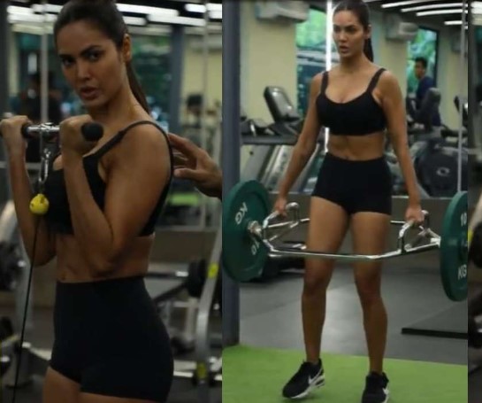 Esha Gupta flaunts curves in biker shorts and sports bra, actress's workout video goes viral