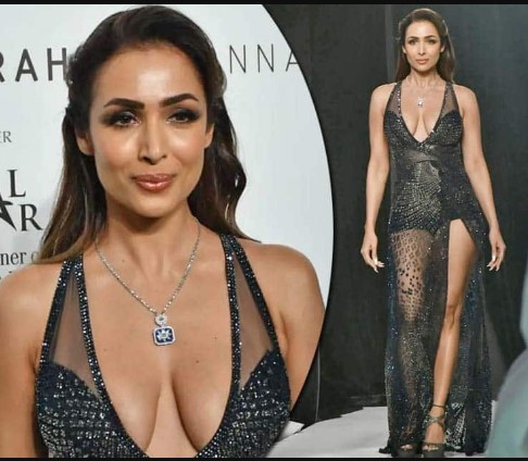 Malaika Arora stuns in a shimmery thigh-high slit black gown with a deep neckline, See Pics