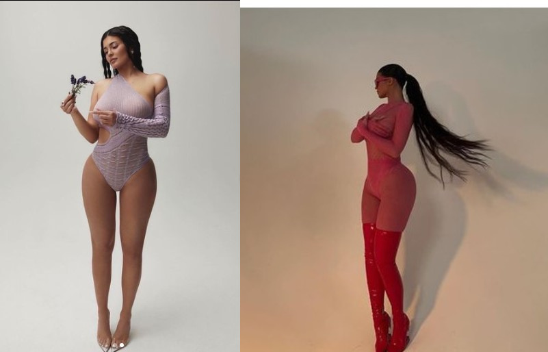 Kylie Jenner's takes on the trend involve fishnet bodysuits 