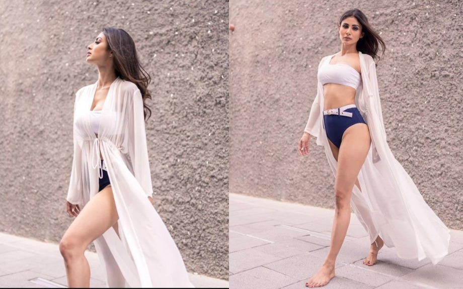 Mouni Roy turns into a diva in a blue and white beach outfit for the latest photo-shoot 