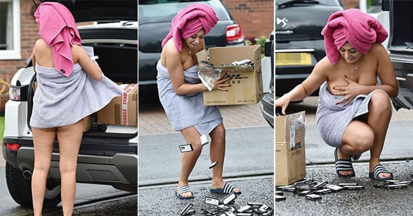 Chloe Ferry is nearly caught in the awkward moment as her towel slips