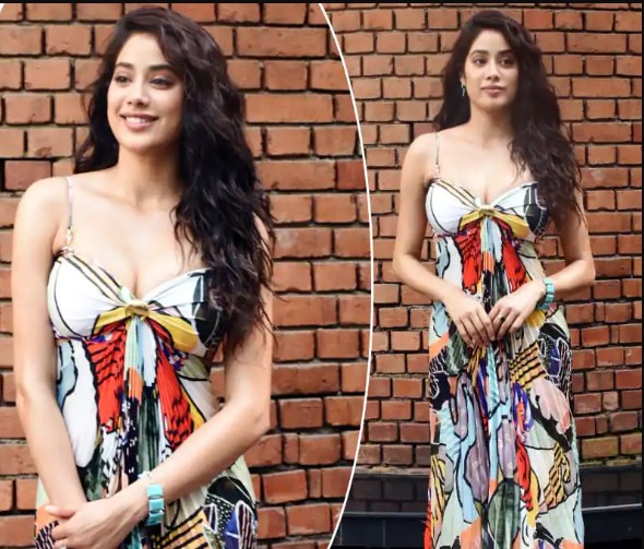 Janhvi Kapoor stuns in a multi-colored dress with a plunging neckline - See Viral Photos