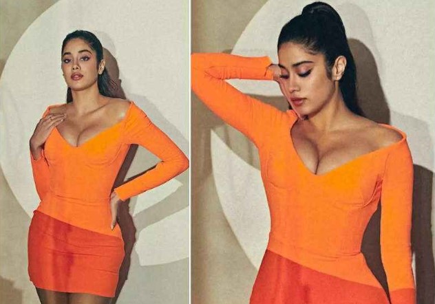 Janhvi Kapoor sizzles in an orange bodycon dress, See Pics