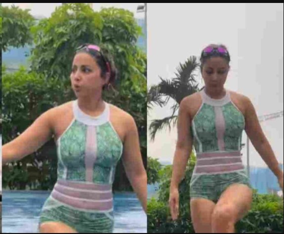 Actress Hina Khan is beating the heat by swimming, Check it out!