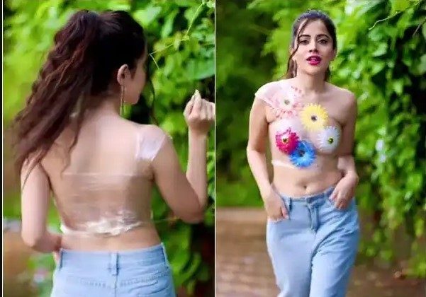 Urfi Javed makes a top with flowers and cling wrap, Check it out!