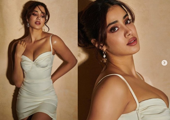 Janhvi Kapoor stuns in a white mini dress with a plunging neckline, See Pics