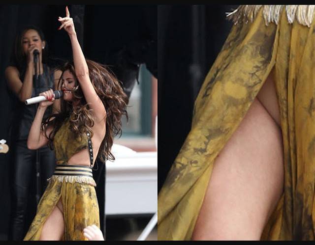 Selena Gomez suffered a minor wardrobe malfunction while on stage in Boston