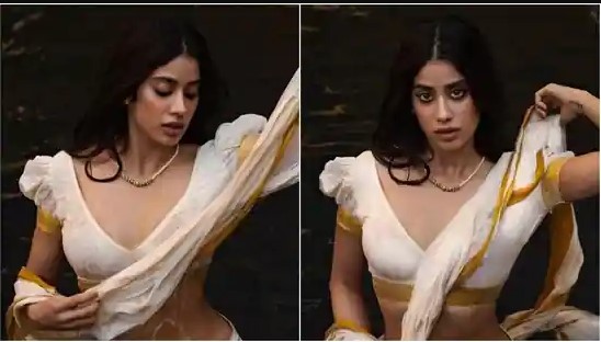 Janhvi Kapoor stuns in a white-gold saree for a viral photoshoot, See Pics