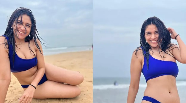 Mrunal Thakur sets the internet on fire in vibrant blue monokini from her vacation