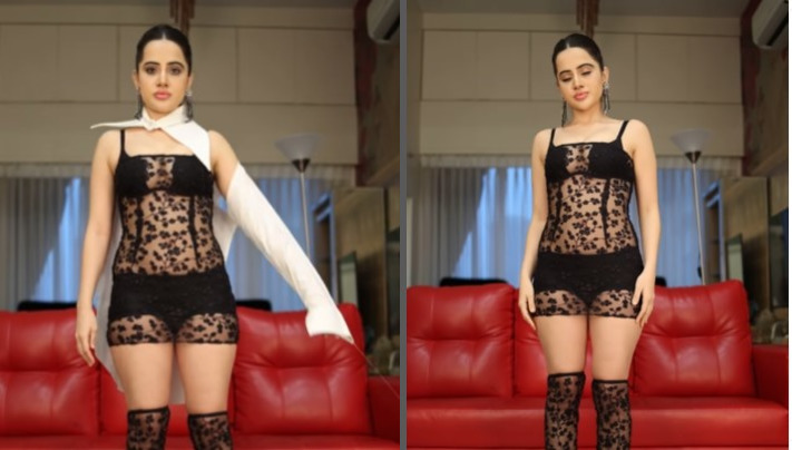 Urfi Javed stuns in a sheer black dress exposing her undergarments in the latest video