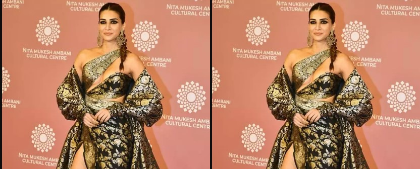 Kriti Sanon looks bold in a black and golden saree at the NMACC event