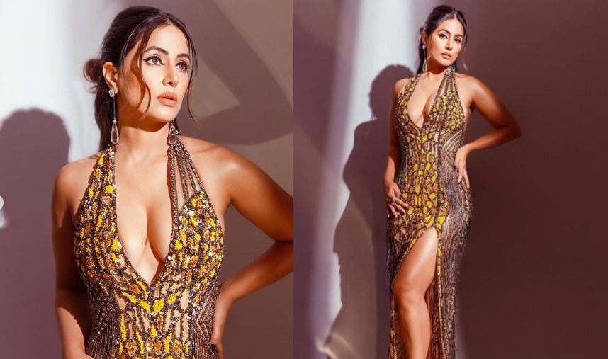 Hina Khan looks bold in a plunging neckline dress at Filmfare Award, See Pics