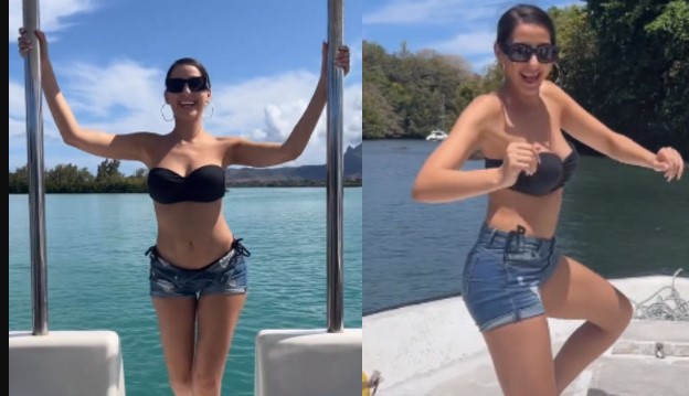 Nora Fatehi shows off her sexy curves in a bikini top while holidaying, Watch the viral Video