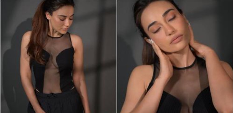 Surbhi Jyoti sets the internet on fire in a black sheer bodysuit and track pants, see pictures