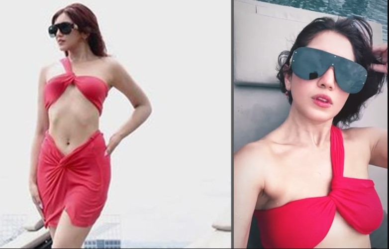 Actress Aanchal Sharma set the internet on fire with her Singapore Vaction Pics in a red swimsuit, See Pics