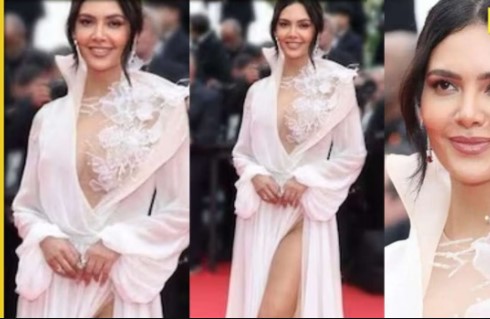 Esha Gupta slays in a white gown with a plunging neckline and high slit at Cannes 2023