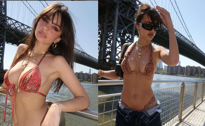 Emily Ratajkowski stuns in a Tiny Red Bikini as she poses in NYC