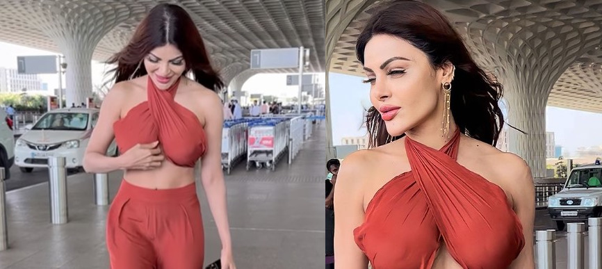 Sherlyn Chopra stuns in a red crop Top with matching Pants, avoid Oops moment