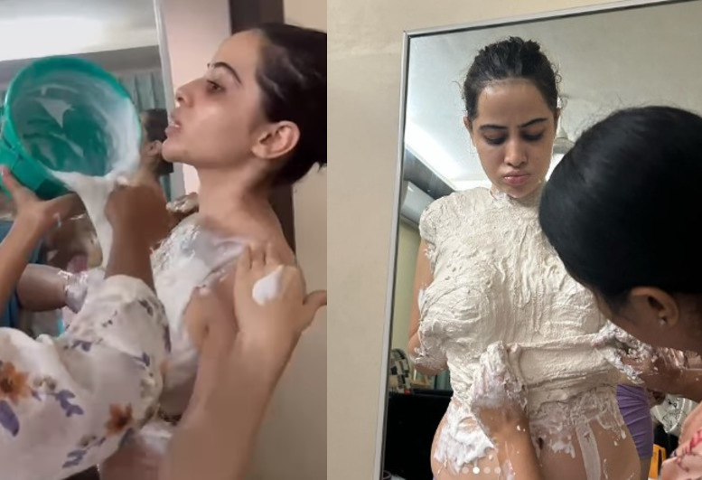 Urfi Javed getting topless and applying  Plaster of Paris on her body