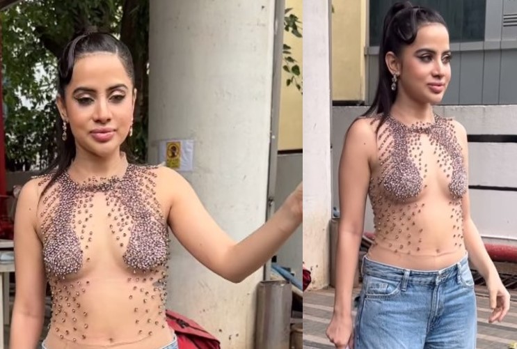 Urfi Javed's new bizarre look in a transparent top paired with blue jeans 