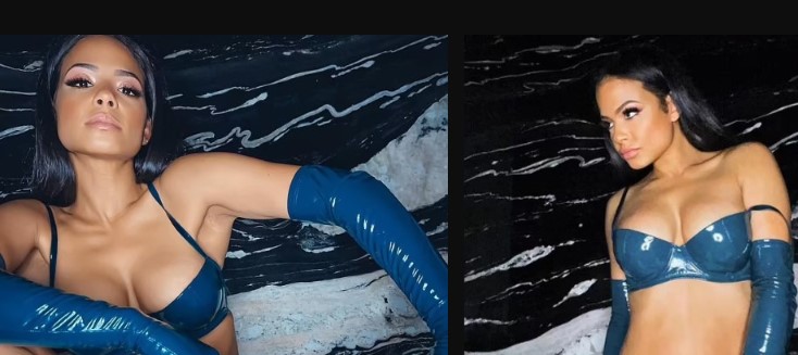 Christina Milian stuns in a blue latex bikini and matching gloves for sizzling new snaps