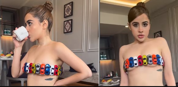 Urfi Javed covers her upper body with toy cars prop, Video goes Viral