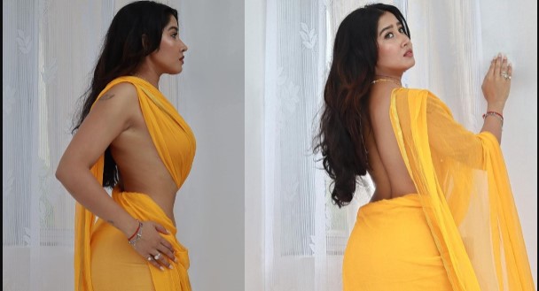 Internet Sensation Sofia Ansari looks hot in yellow saree, See Pics