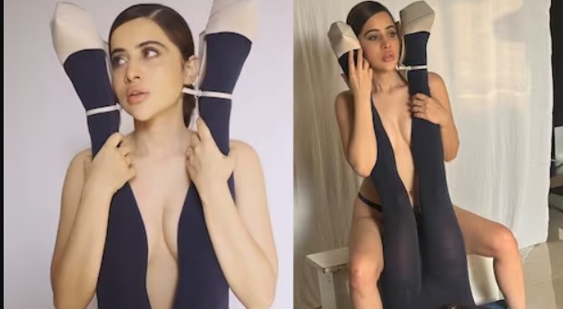 Urfi Javed uses Model's legs to cover her modesty, Watch Viral Clip
