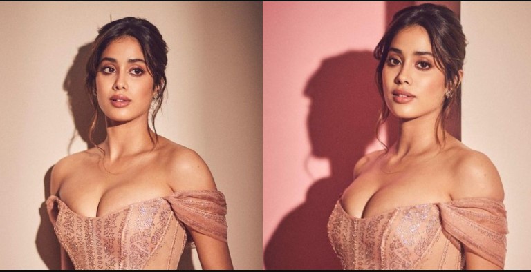 Janhvi Kapoor flaunts her curves in a deep plunging neckline outfit; sets internet on fire